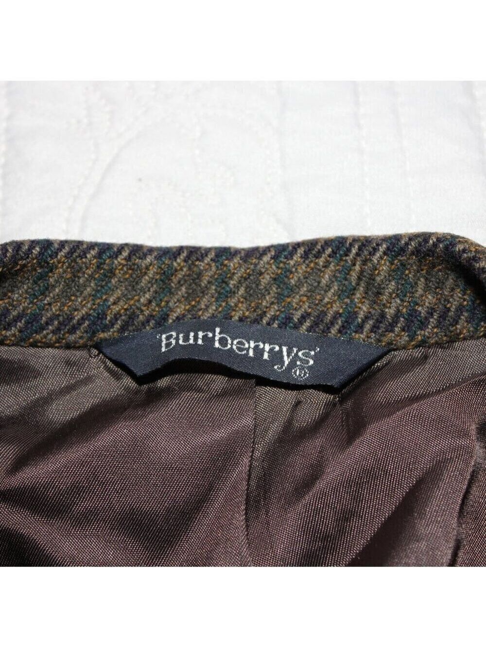 Burberrys Mens Vintage Sport Coat Wool Green Navy Houndstooth see measurements - Picture 5 of 14